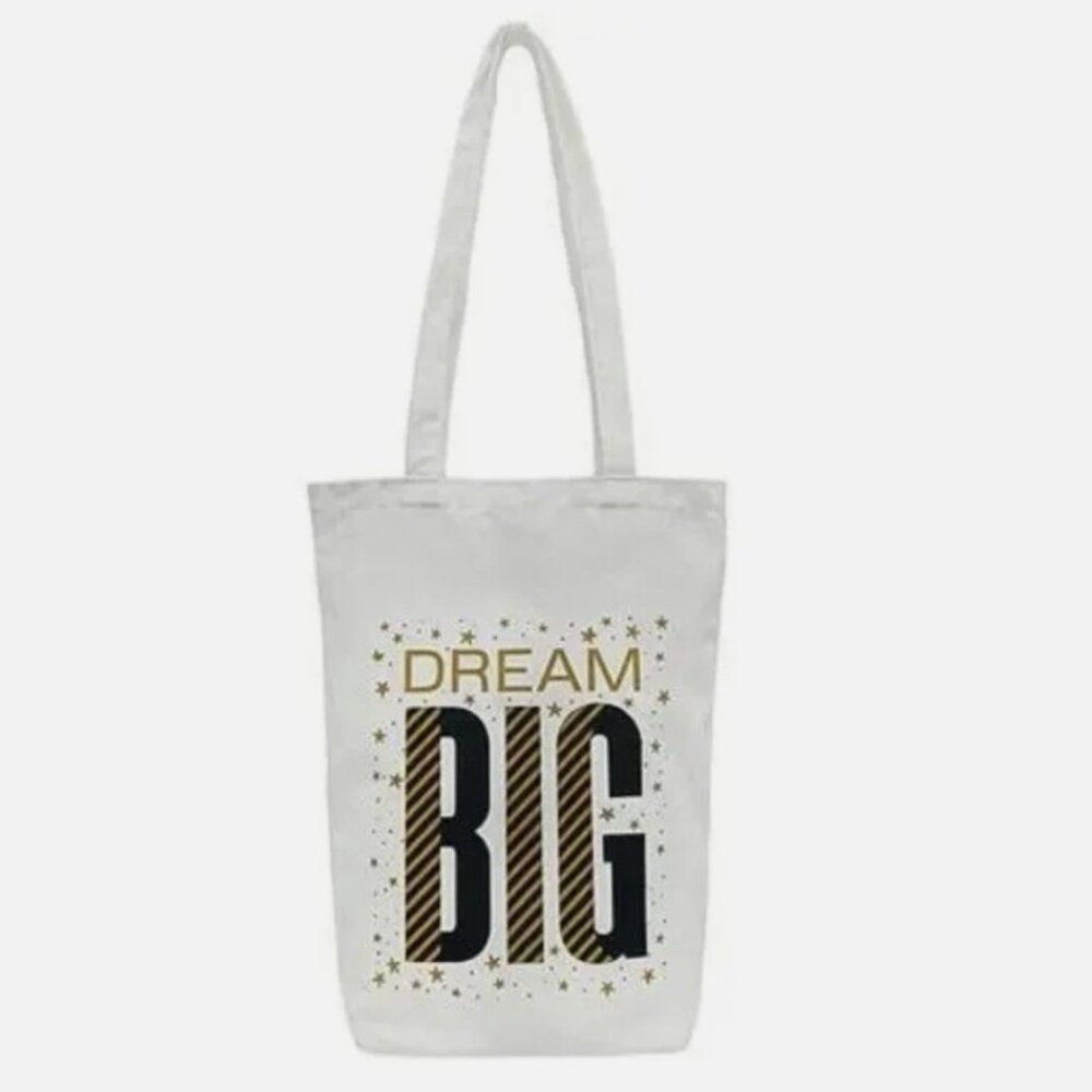 New Dream Big Tote Bag - White black and Gold